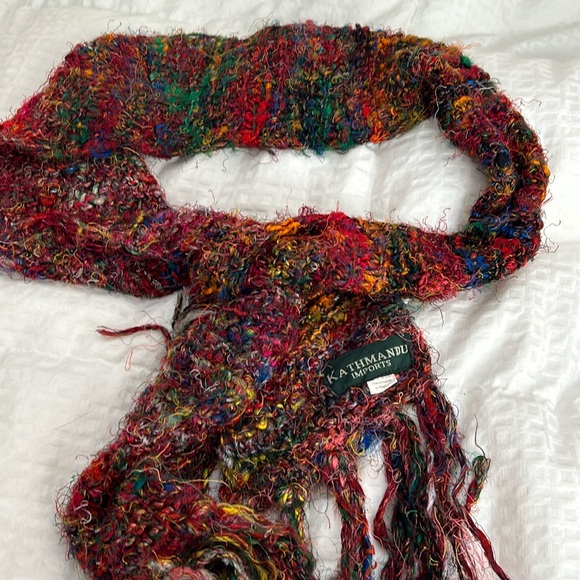 Silk Kathmandu Scarf Nepal Long Scarf 80”  vibrant Colors Pristine Cond - Picture 1 of 8